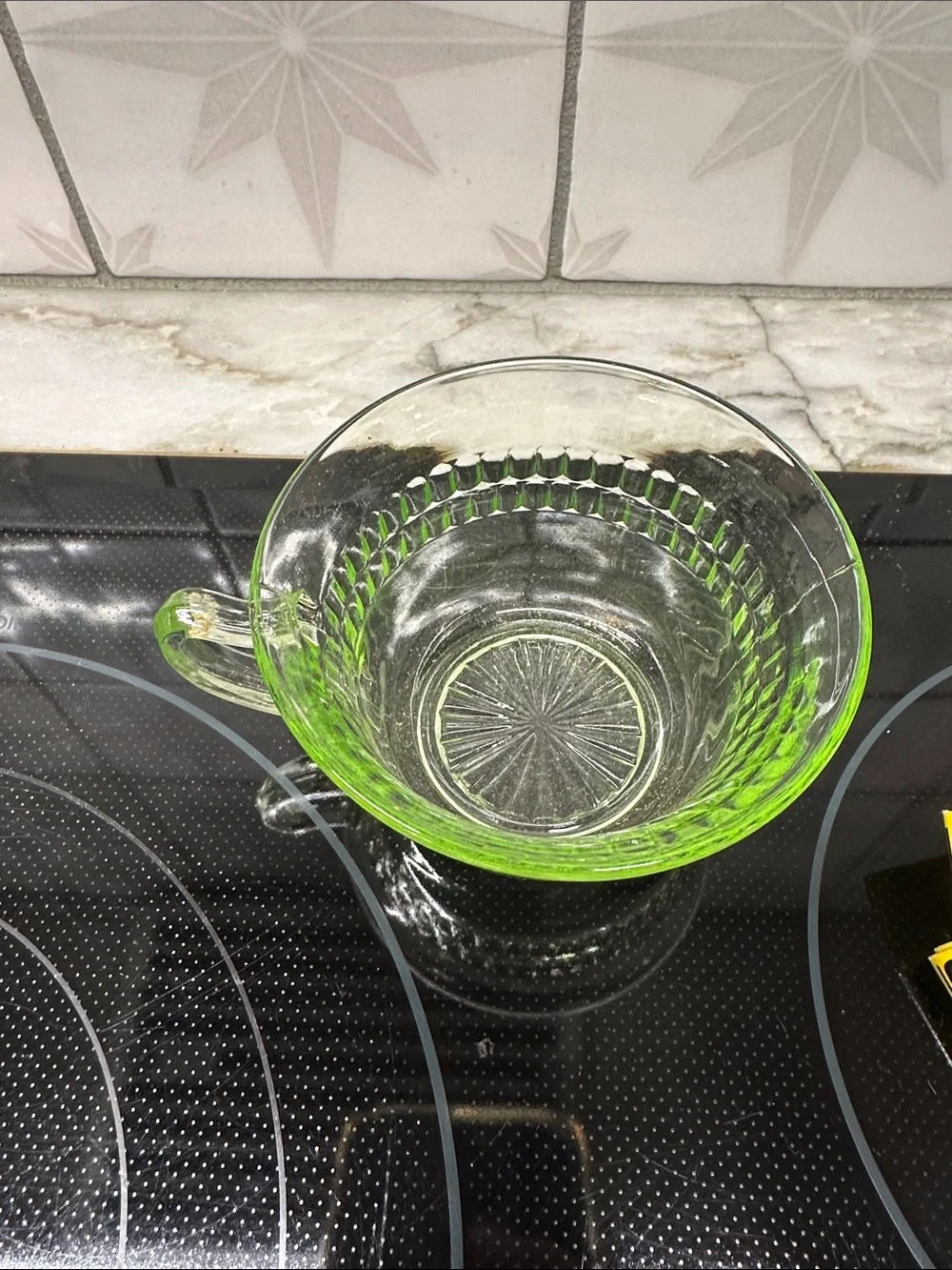 Anchor Hocking Uranium Green Depression Glass Roulette Pattern Tea Cup